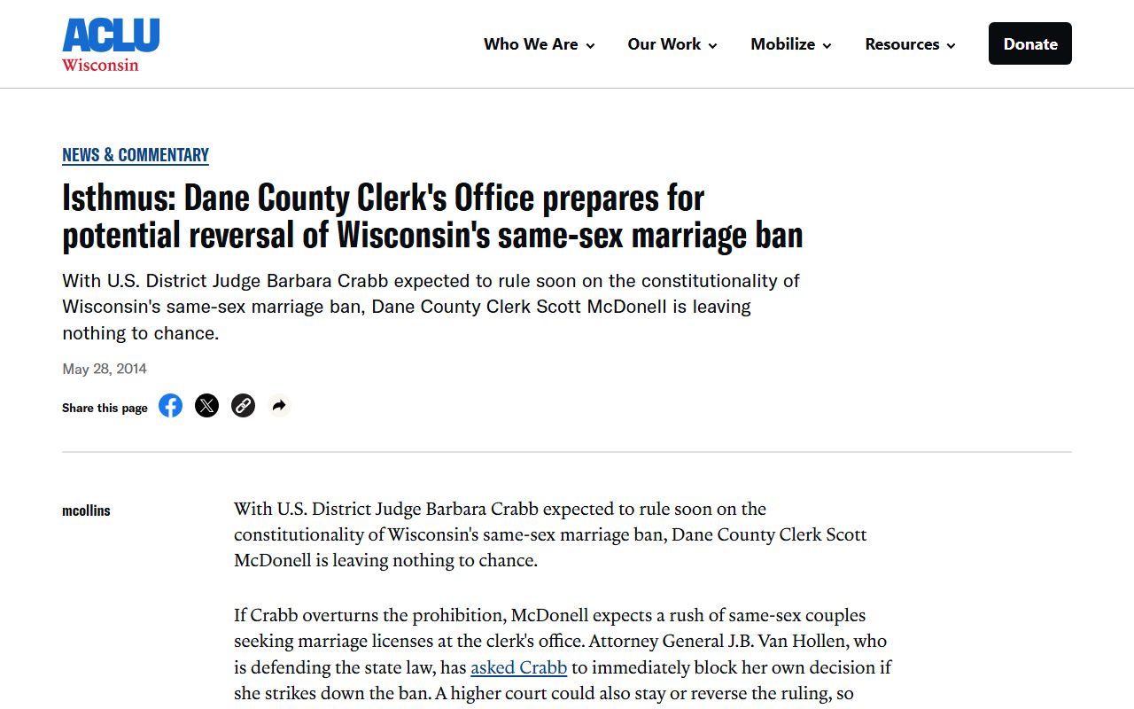 Madison marriage license at the Dane County same-sex marriage context page