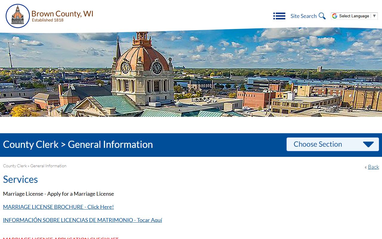 Brown County marriage license application in Green Bay