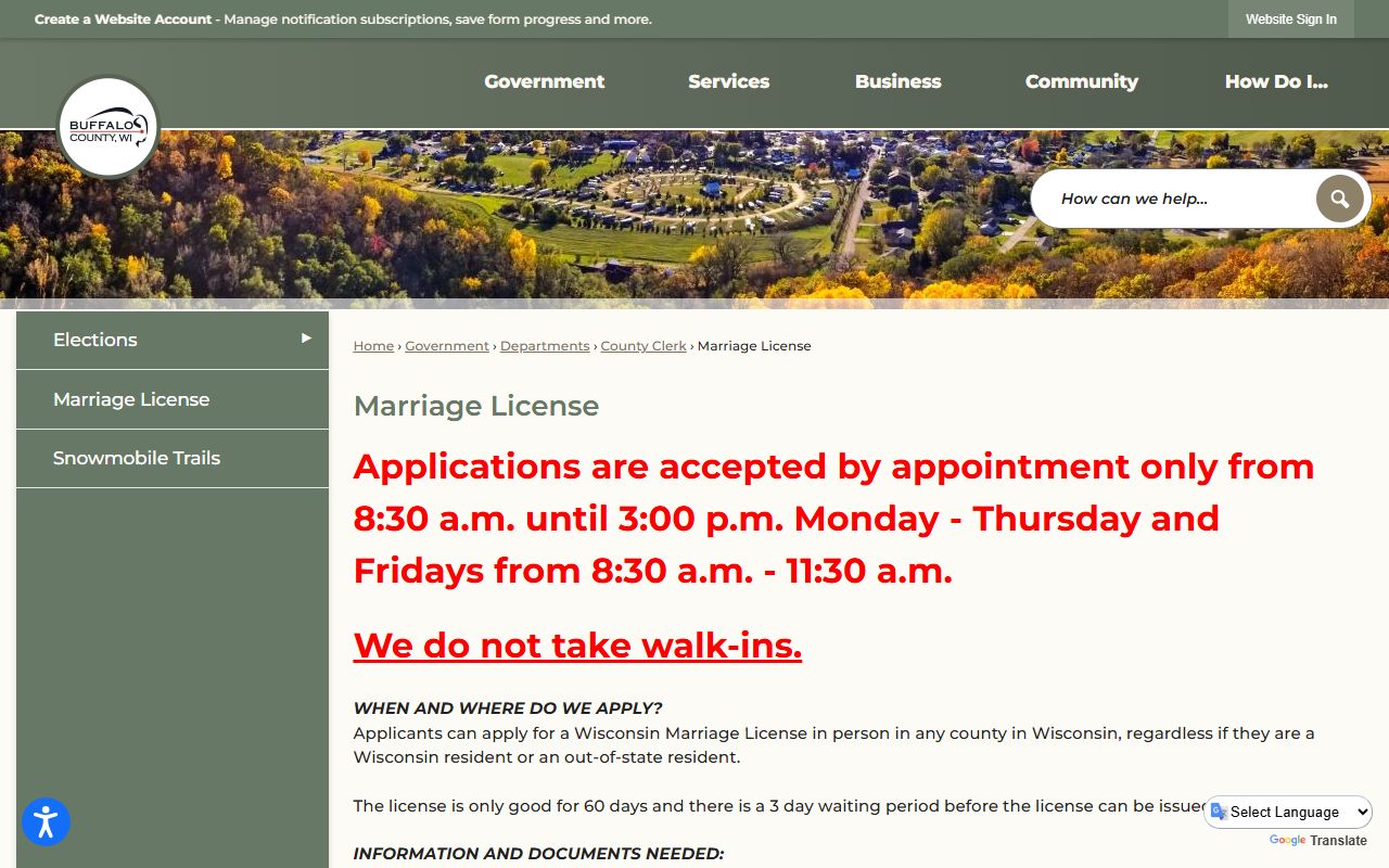 Buffalo County marriage license office in Alma