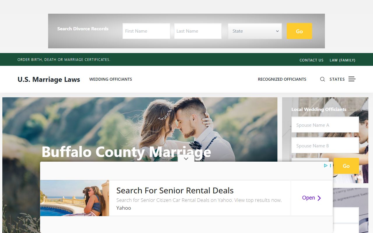 Buffalo County marriage license office requirements in Alma