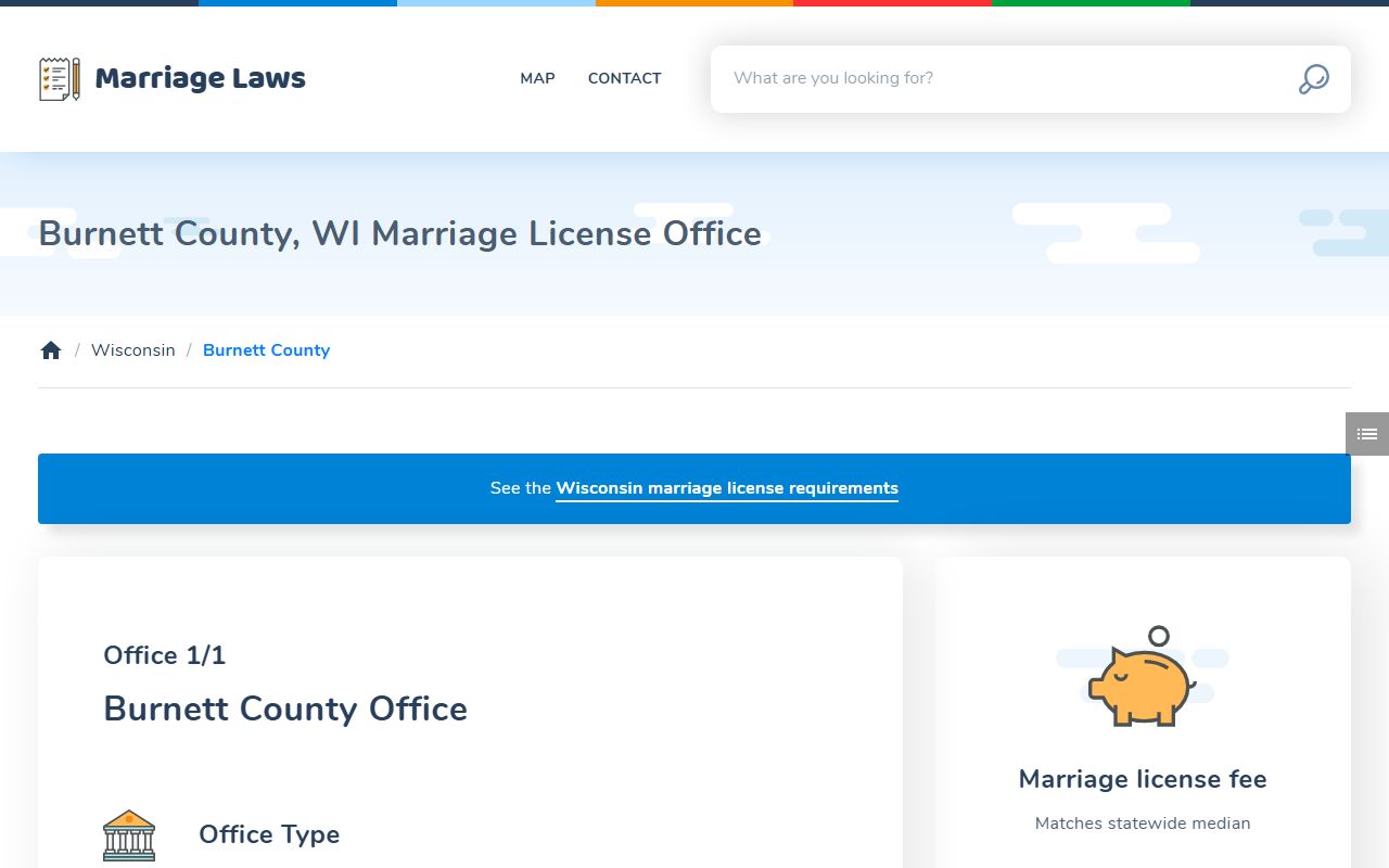 Burnett County marriage license at the Burnett County marriage laws page