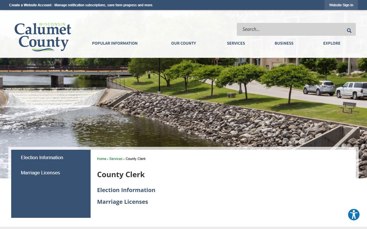 Calumet County marriage license at the county clerk office in Chilton