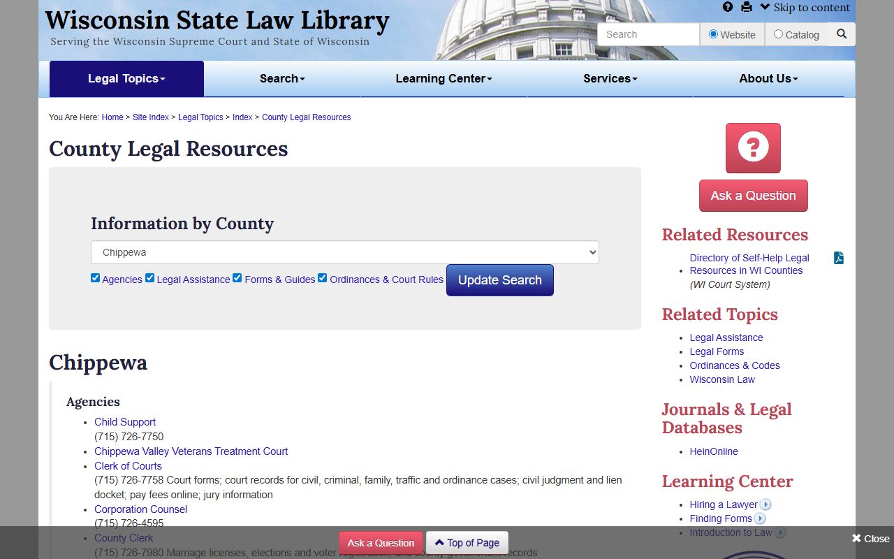 Chippewa County marriage license at the Chippewa County Law Library