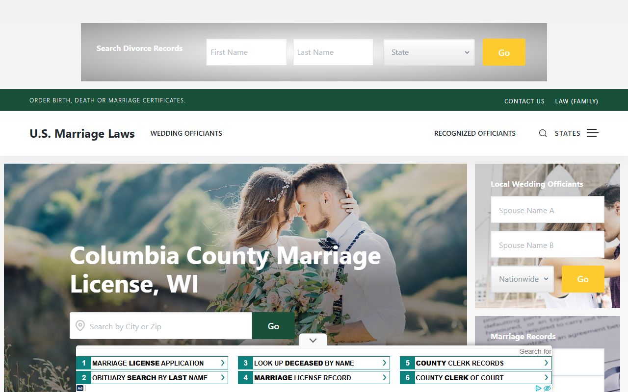 Columbia County marriage license requirements in Portage