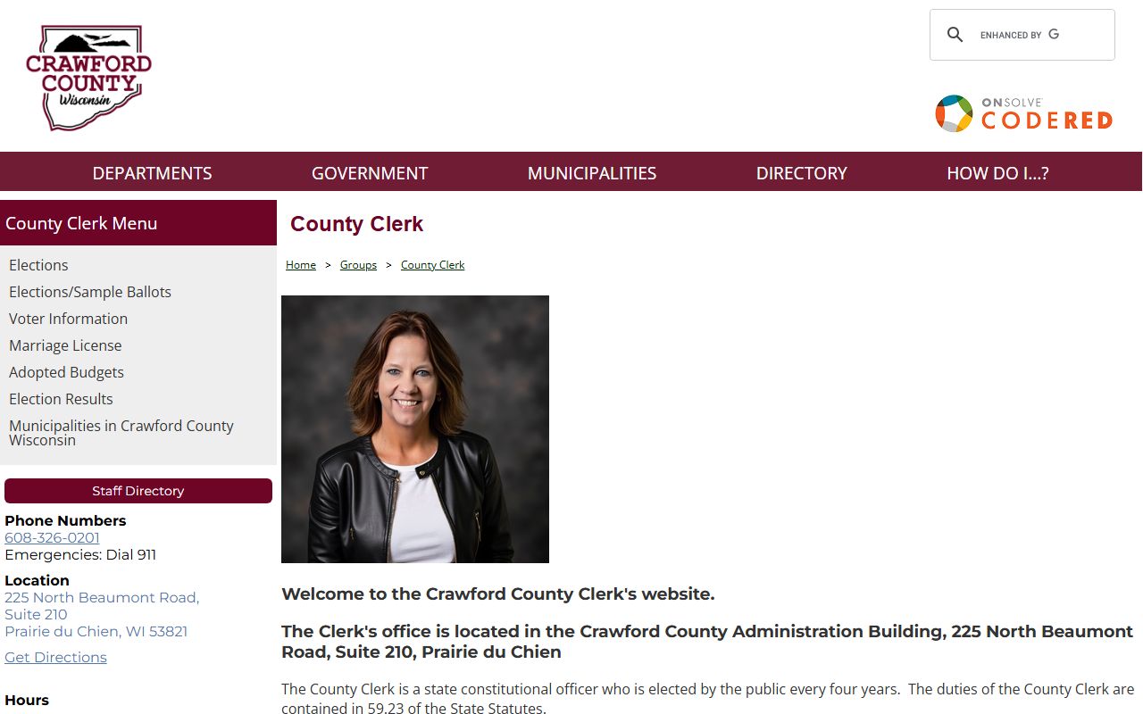 Crawford County marriage license clerk office in Prairie du Chien