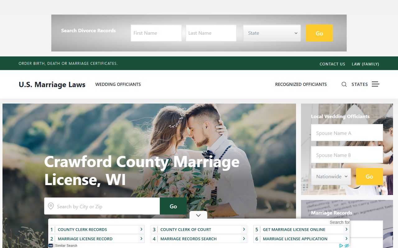 Crawford County marriage license office requirements in Prairie du Chien