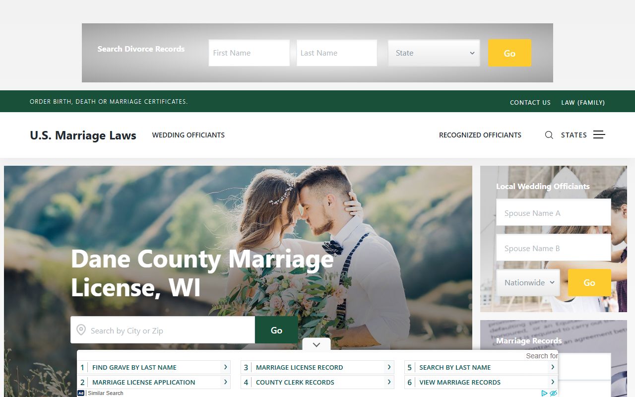 Dane County marriage license at the county clerk page