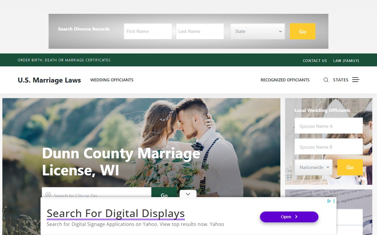 Dunn County marriage license requirements in Menomonie