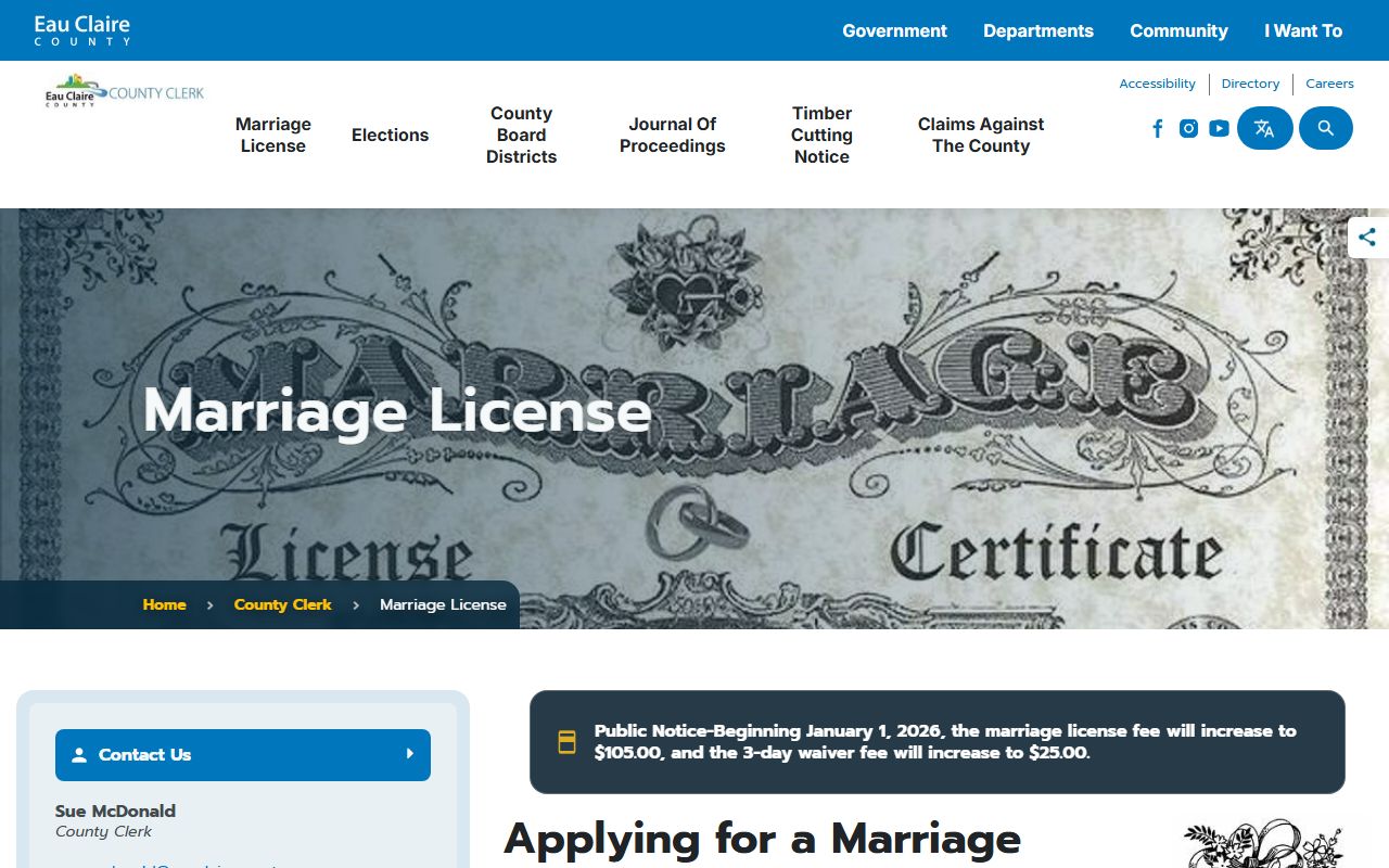 Eau Claire County marriage license office in Eau Claire