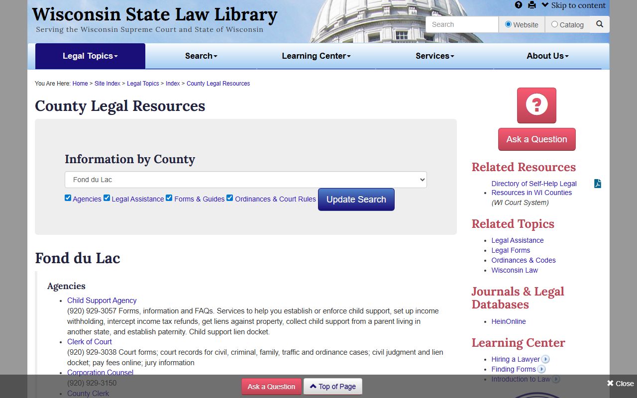 Fond du Lac County marriage license at the Wisconsin State Law Library page for Fond du Lac County