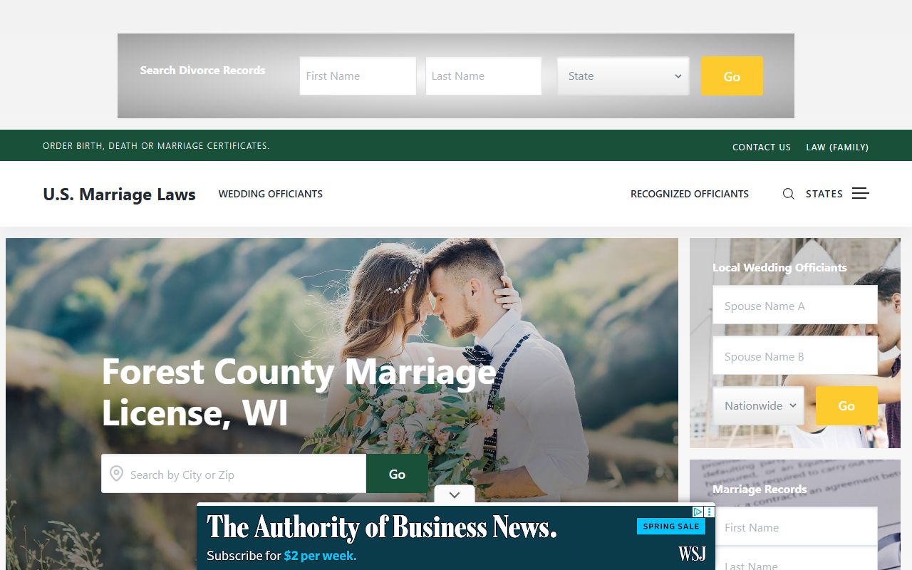 Forest County marriage license at the Forest County marriage license office