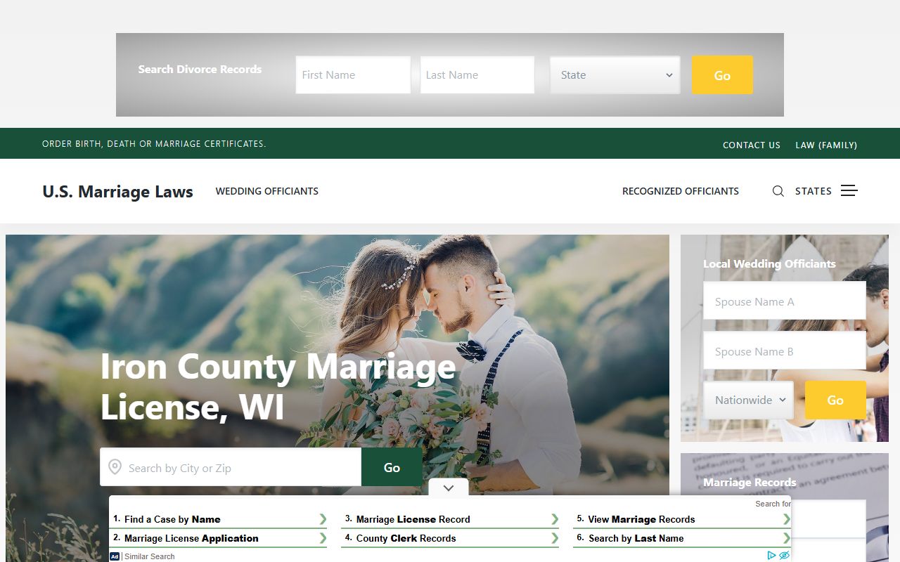 Iron County marriage license at the Iron County office requirements page