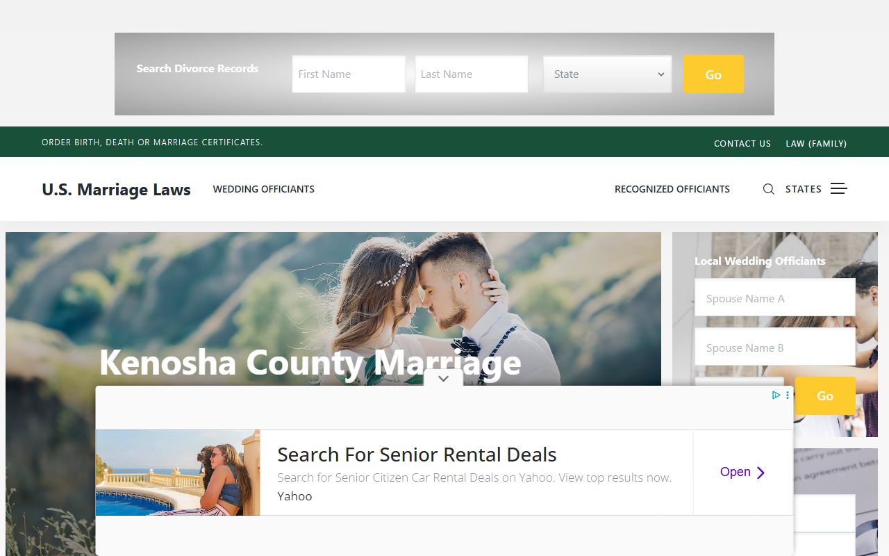 Kenosha County marriage license requirements in Kenosha