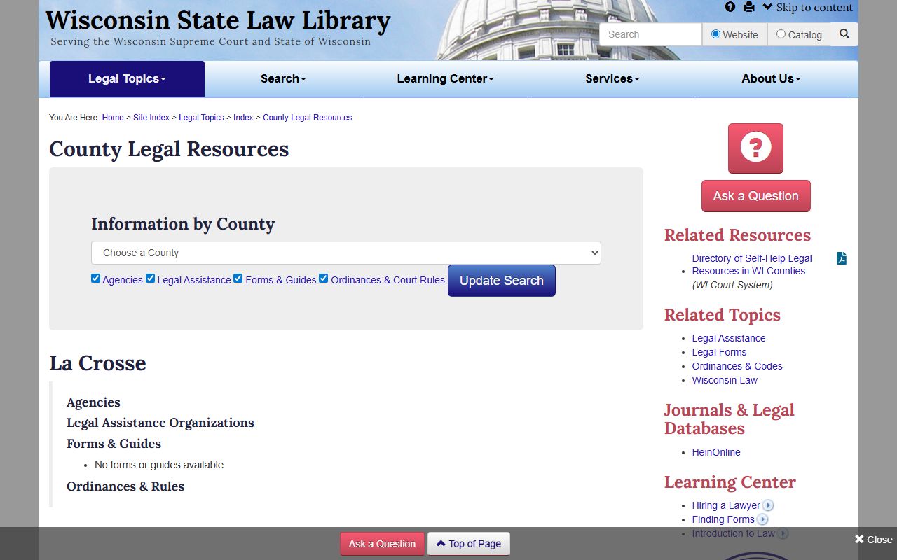 La Crosse marriage license at the La Crosse County law library page