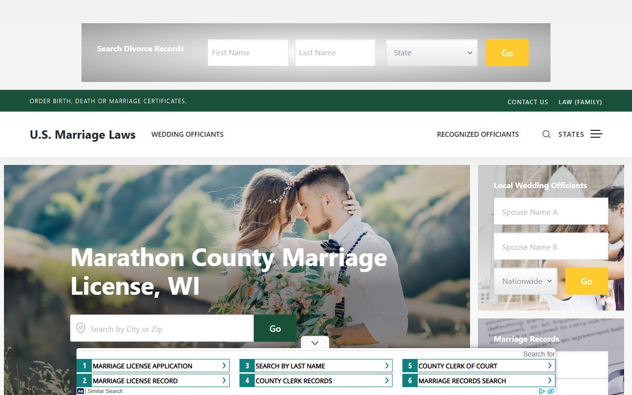 Marathon County marriage license reference in Marathon County