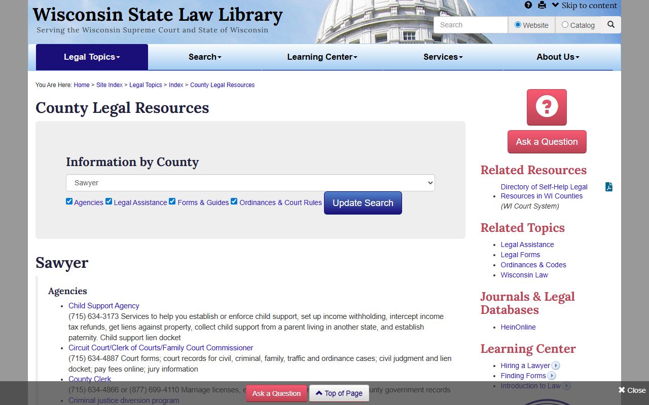 Sawyer County marriage license at the Wisconsin State Law Library page for Sawyer County