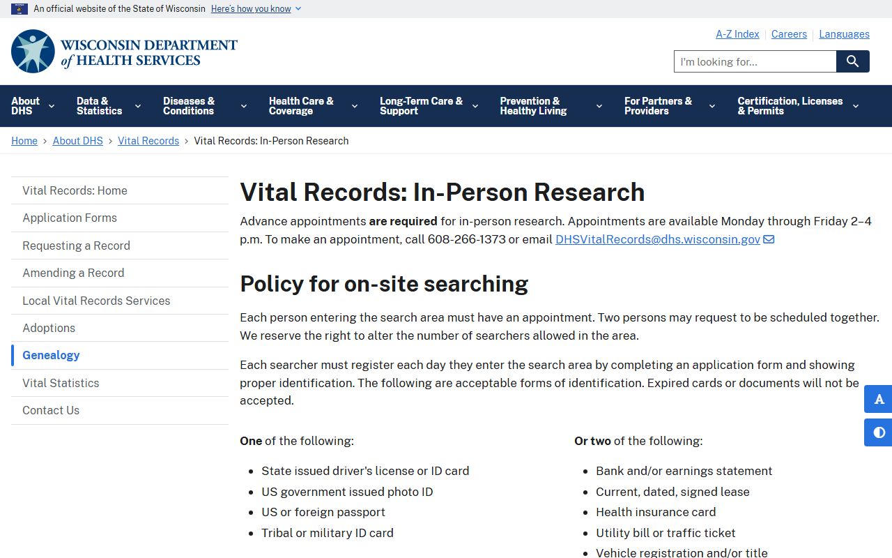 Wisconsin marriage license genealogy research guidance from DHS