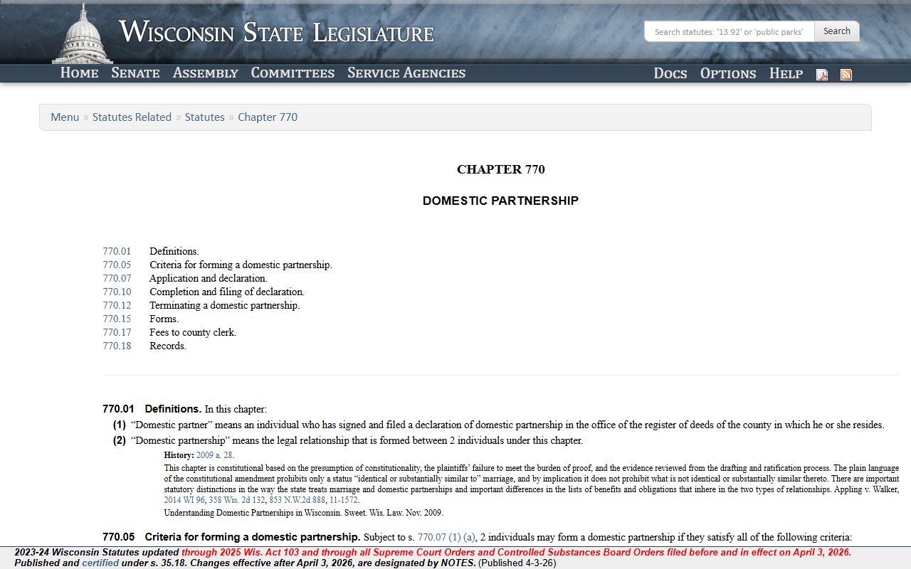 Wisconsin marriage license related domestic partnership statutes