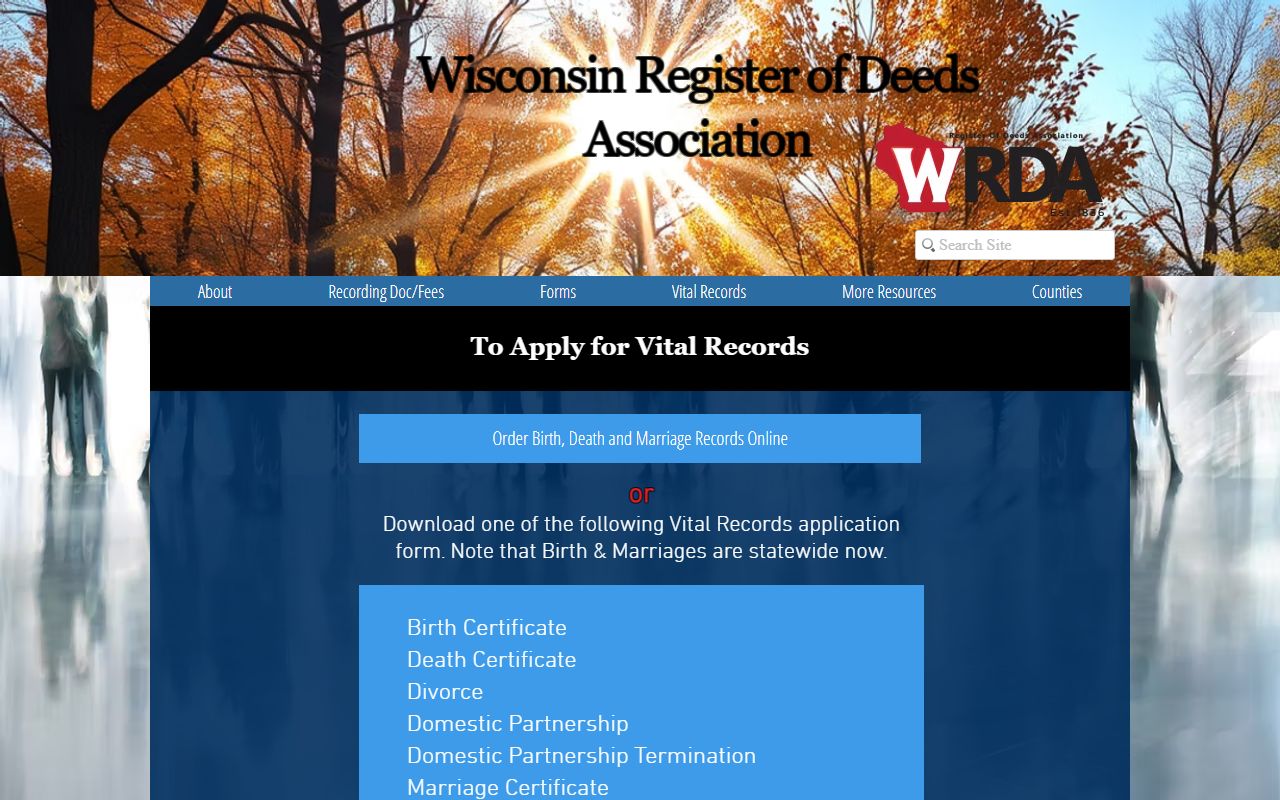 Wisconsin marriage license certificate ordering through the Register of Deeds Association