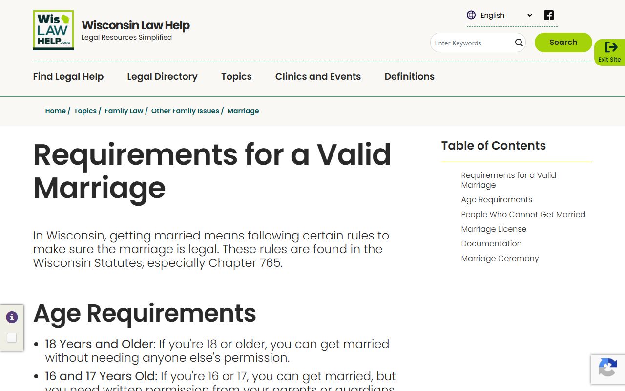 Wisconsin marriage license requirements from Wisconsin Law Help